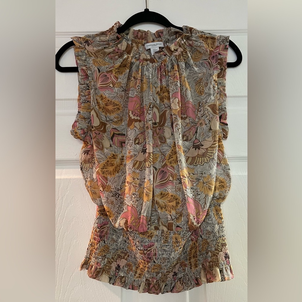 Carolina Belle Montréal Pink and Brown Floral Blouse